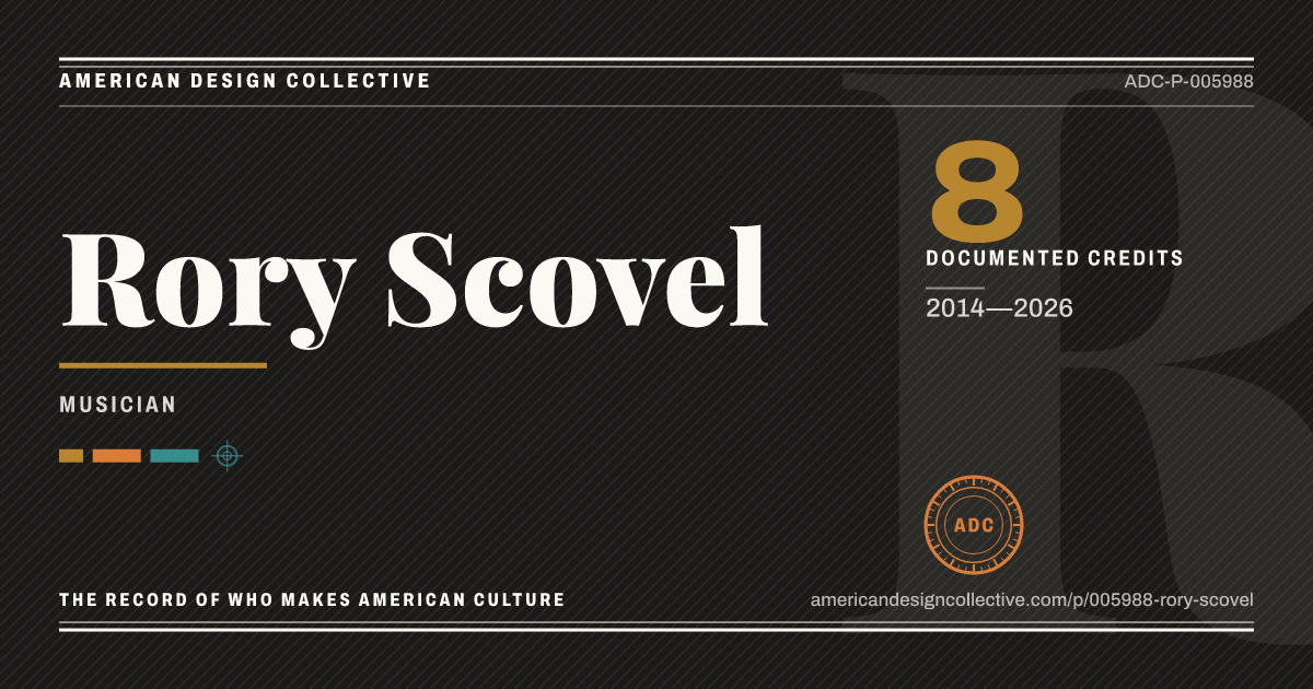 Registry card for Rory Scovel: the ADC seal, Rory Scovel, and how much is on record.