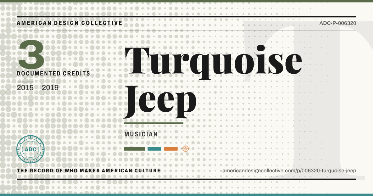 Registry card for Turquoise Jeep: the ADC seal, Turquoise Jeep, and how much is on record.