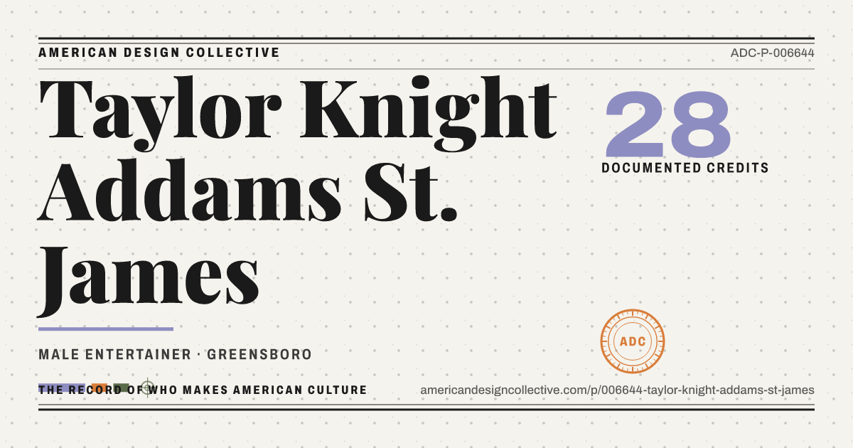 Registry card for Taylor Knight Addams St. James: the ADC seal, Taylor Knight Addams St. James, and how much is on record.