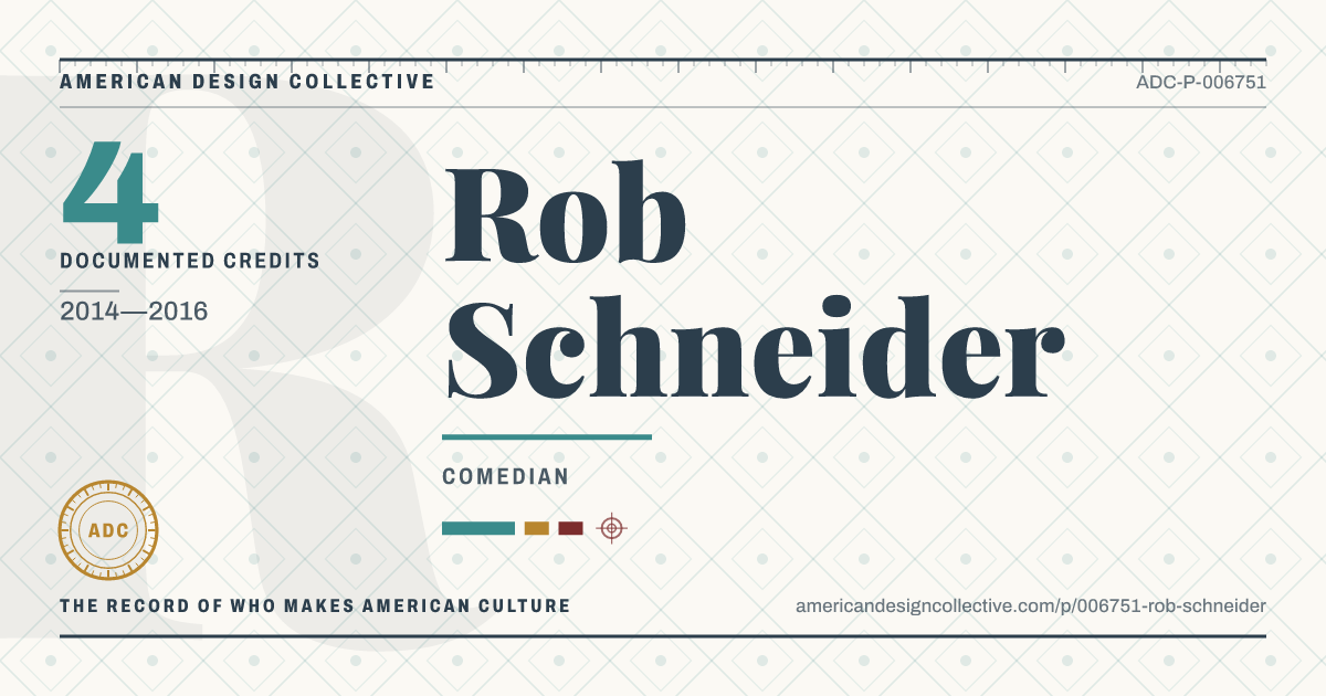Registry card for Rob Schneider: the ADC seal, Rob Schneider, and how much is on record.
