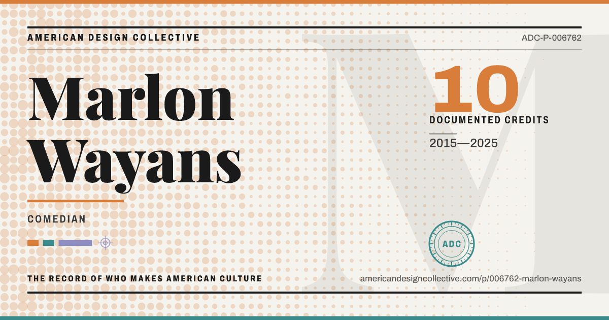 Registry card for Marlon Wayans: the ADC seal, Marlon Wayans, and how much is on record.
