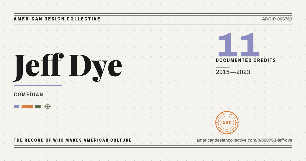 Registry card for Jeff Dye: the ADC seal, Jeff Dye, and how much is on record.