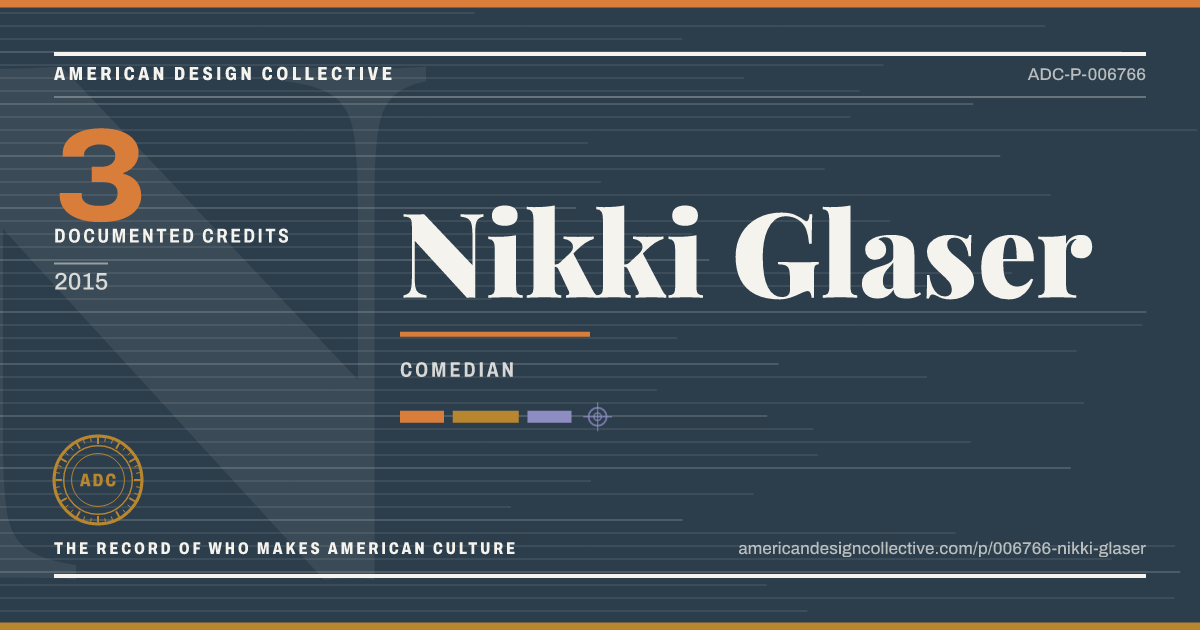 Registry card for Nikki Glaser: the ADC seal, Nikki Glaser, and how much is on record.
