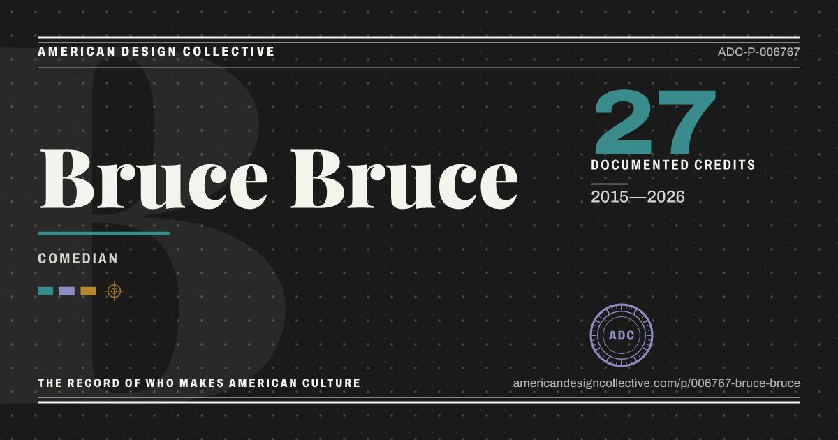 Registry card for Bruce Bruce: the ADC seal, Bruce Bruce, and how much is on record.