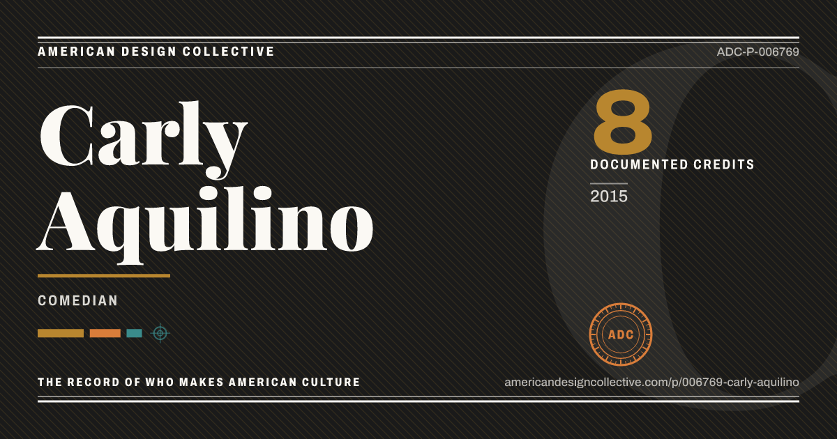 Registry card for Carly Aquilino: the ADC seal, Carly Aquilino, and how much is on record.