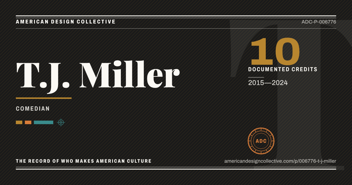 Registry card for T.J. Miller: the ADC seal, T.J. Miller, and how much is on record.
