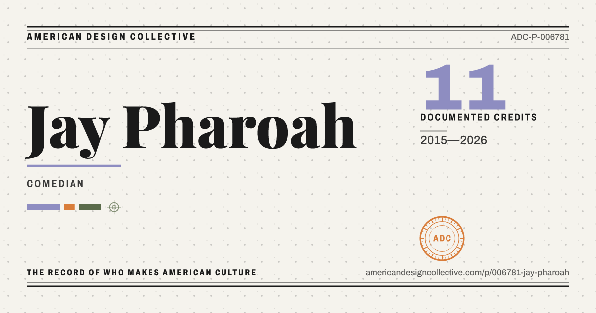 Registry card for Jay Pharoah: the ADC seal, Jay Pharoah, and how much is on record.