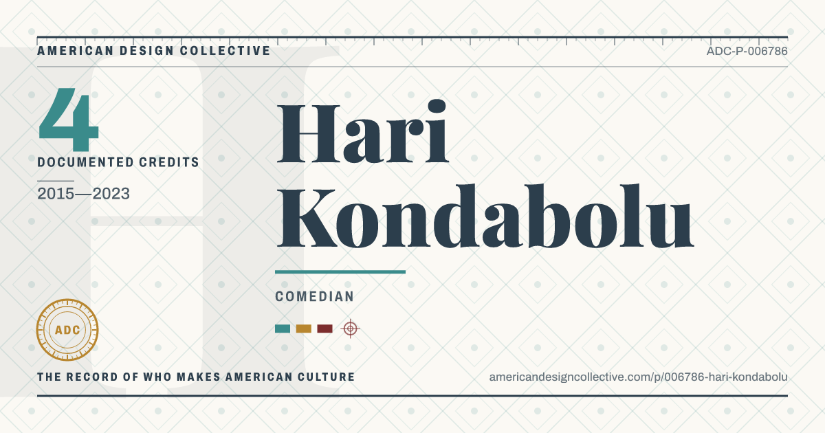 Registry card for Hari Kondabolu: the ADC seal, Hari Kondabolu, and how much is on record.