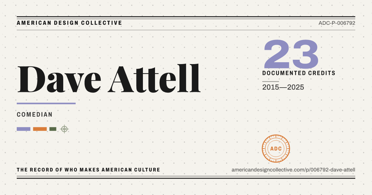 Registry card for Dave Attell: the ADC seal, Dave Attell, and how much is on record.