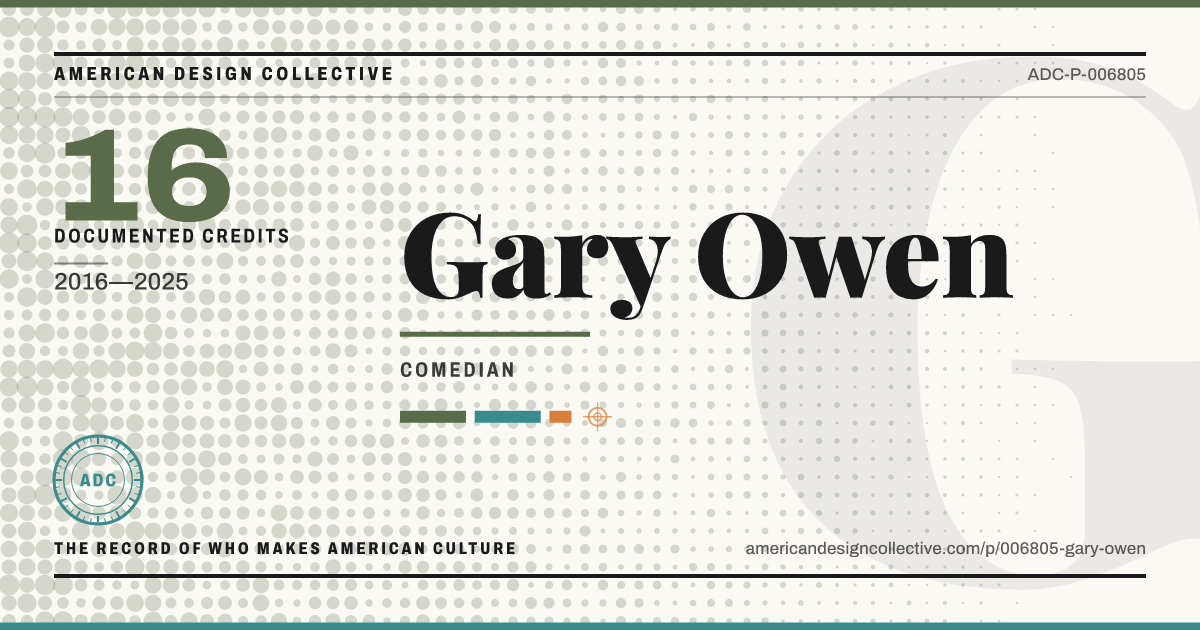Registry card for Gary Owen: the ADC seal, Gary Owen, and how much is on record.