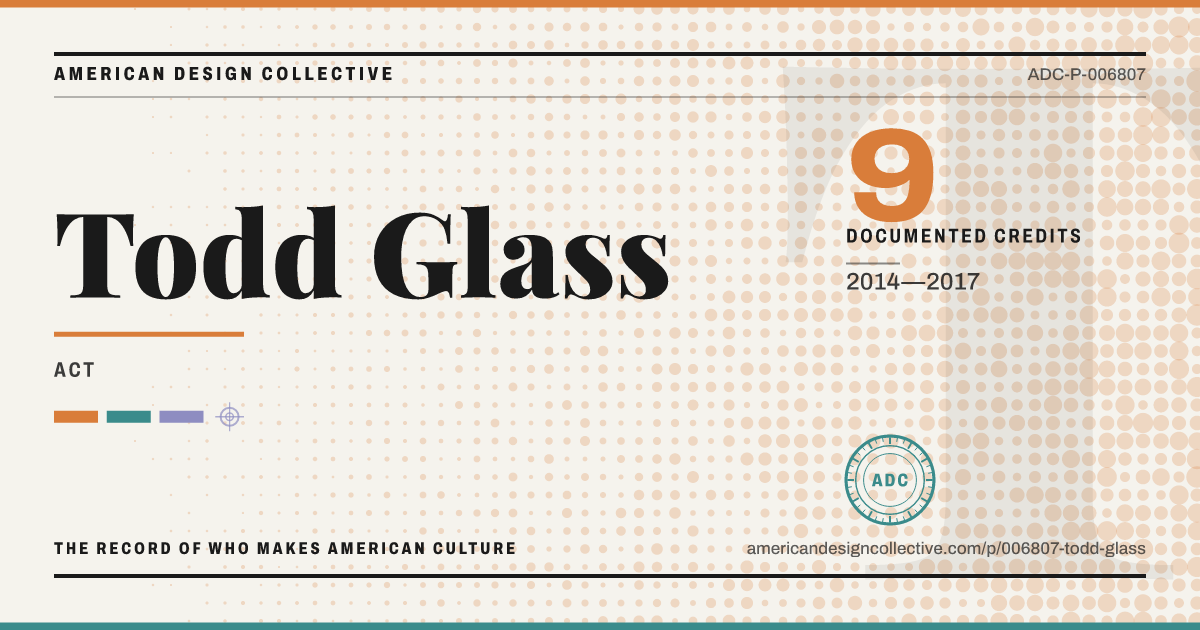 Registry card for Todd Glass: the ADC seal, Todd Glass, and how much is on record.