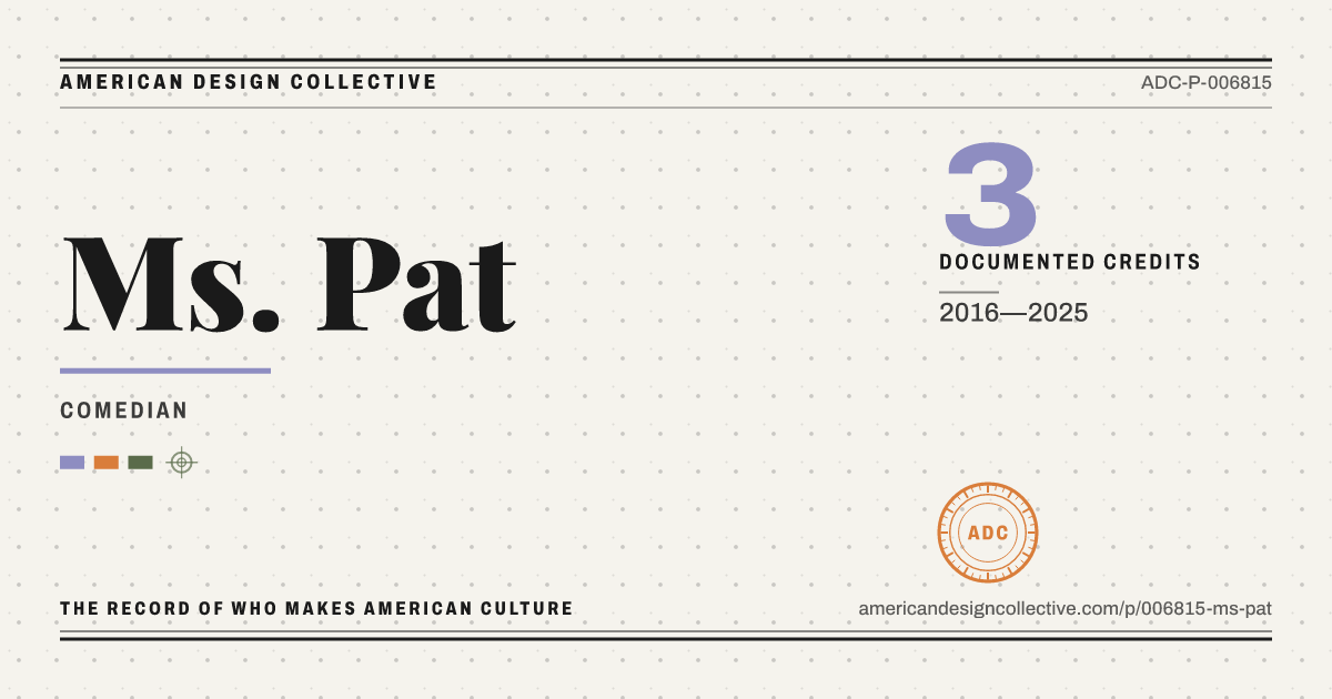 Registry card for Ms. Pat: the ADC seal, Ms. Pat, and how much is on record.