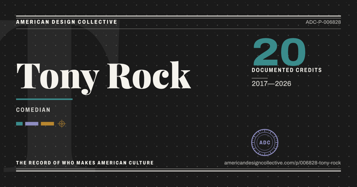 Registry card for Tony Rock: the ADC seal, Tony Rock, and how much is on record.
