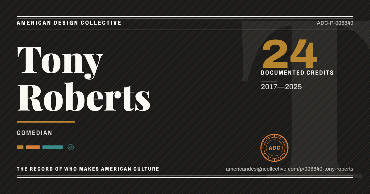 Registry card for Tony Roberts: the ADC seal, Tony Roberts, and how much is on record.