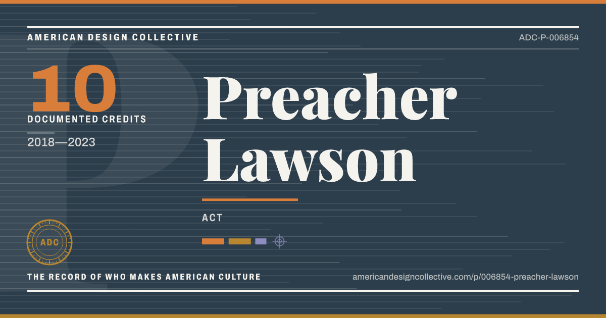 Registry card for Preacher Lawson: the ADC seal, Preacher Lawson, and how much is on record.