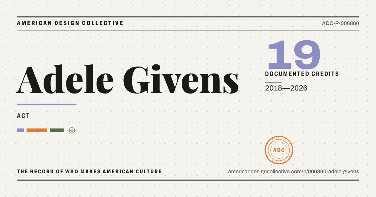 Registry card for Adele Givens: the ADC seal, Adele Givens, and how much is on record.