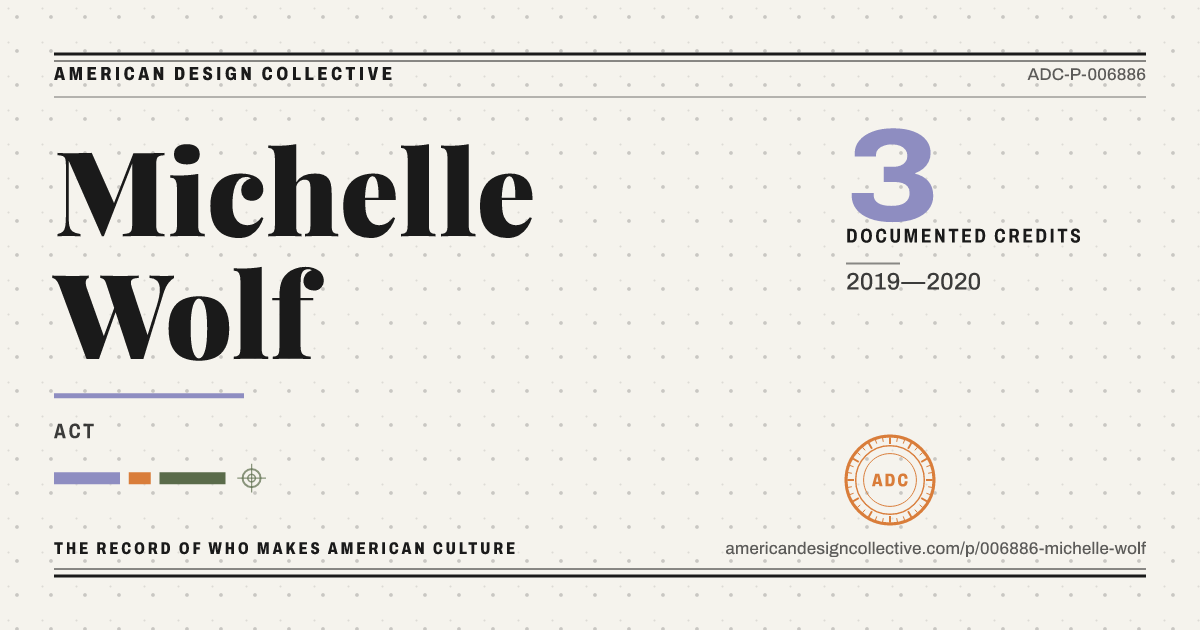 Registry card for Michelle Wolf: the ADC seal, Michelle Wolf, and how much is on record.