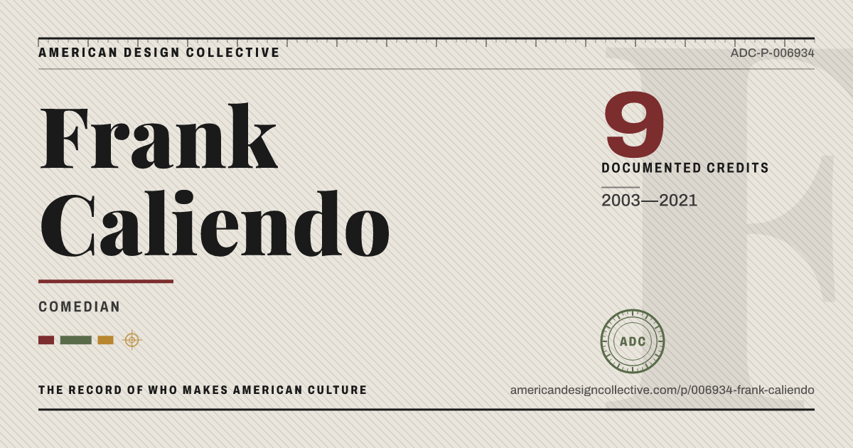 Registry card for Frank Caliendo: the ADC seal, Frank Caliendo, and how much is on record.