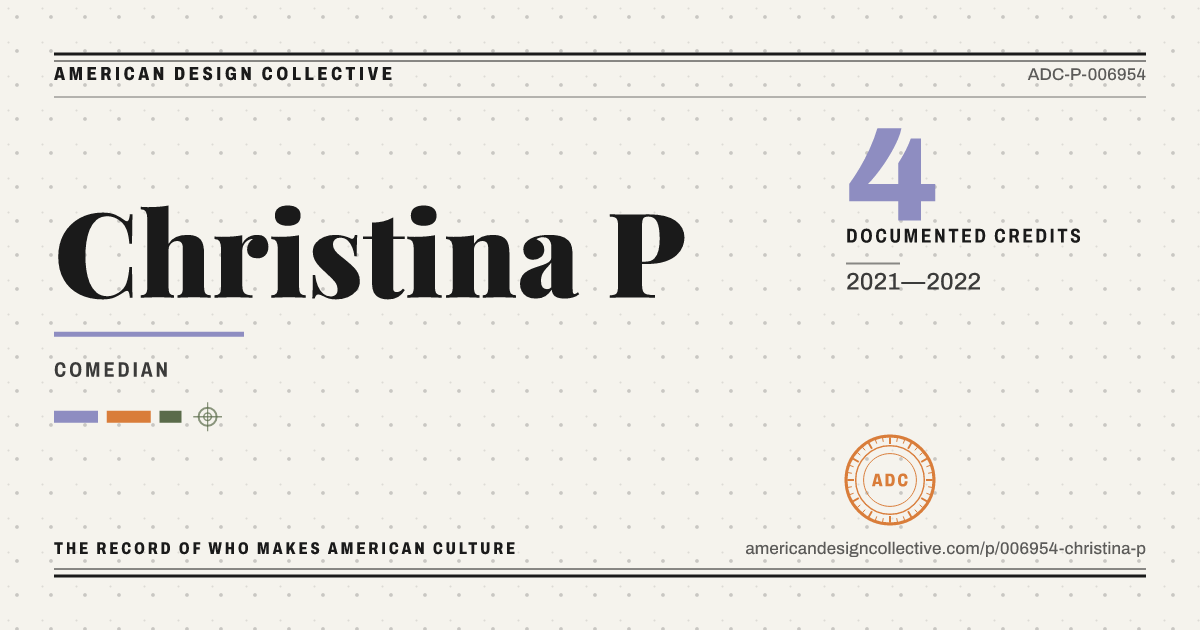 Registry card for Christina P: the ADC seal, Christina P, and how much is on record.