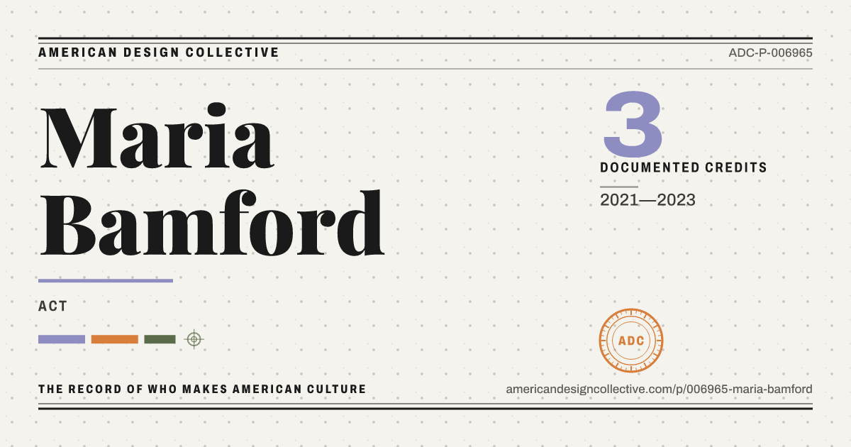 Registry card for Maria Bamford: the ADC seal, Maria Bamford, and how much is on record.