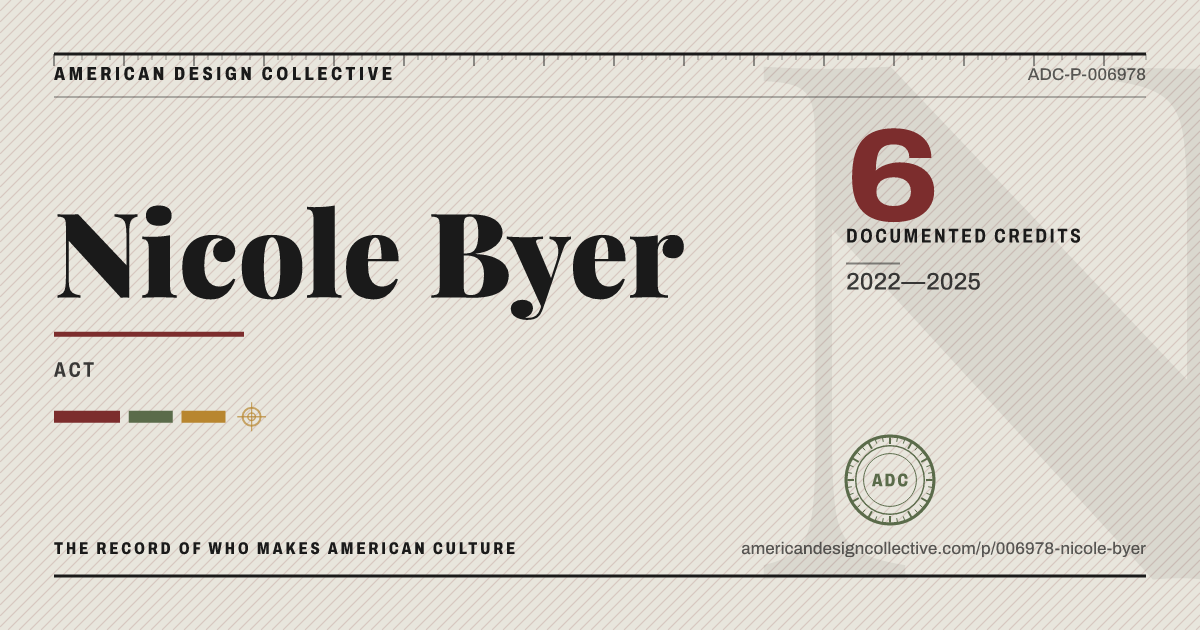 Registry card for Nicole Byer: the ADC seal, Nicole Byer, and how much is on record.