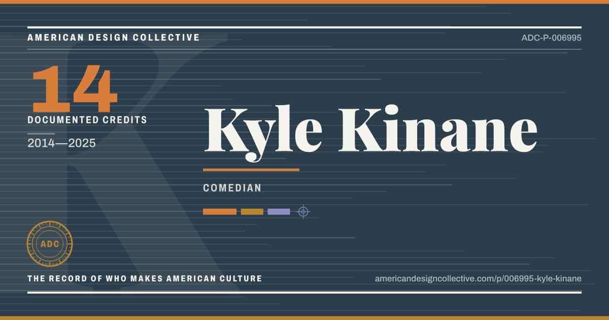 Registry card for Kyle Kinane: the ADC seal, Kyle Kinane, and how much is on record.