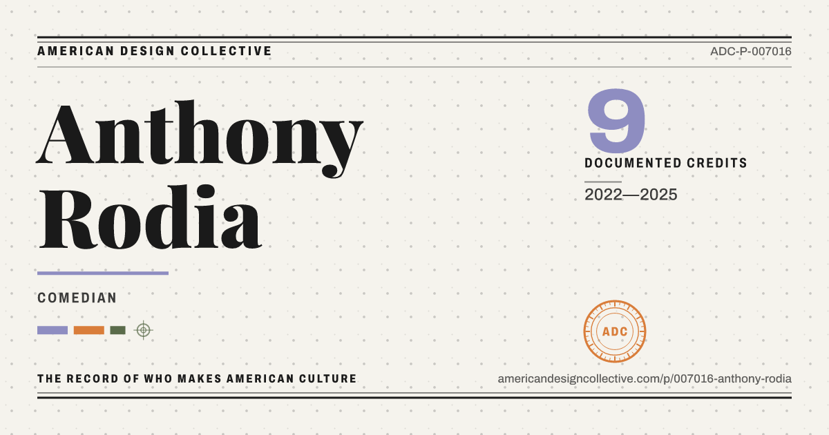 Registry card for Anthony Rodia: the ADC seal, Anthony Rodia, and how much is on record.