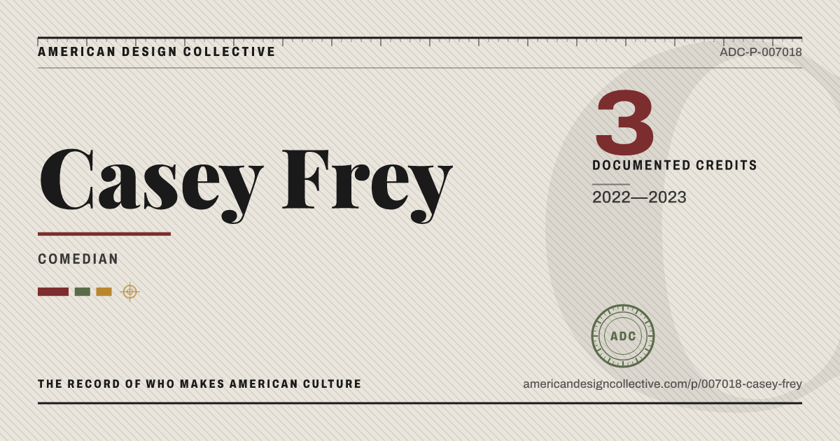 Registry card for Casey Frey: the ADC seal, Casey Frey, and how much is on record.