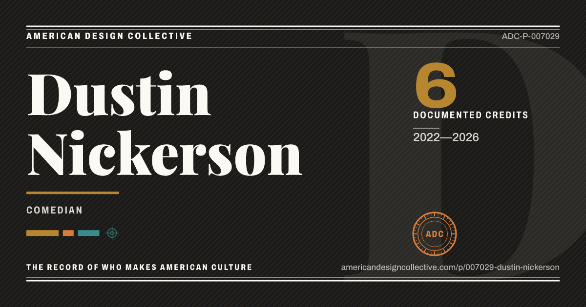 Registry card for Dustin Nickerson: the ADC seal, Dustin Nickerson, and how much is on record.