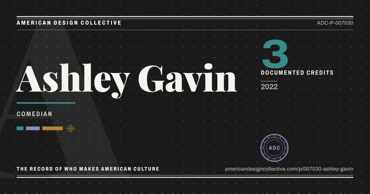 Registry card for Ashley Gavin: the ADC seal, Ashley Gavin, and how much is on record.