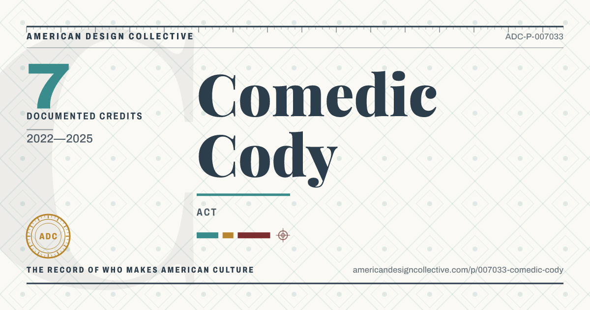 Registry card for Comedic Cody: the ADC seal, Comedic Cody, and how much is on record.