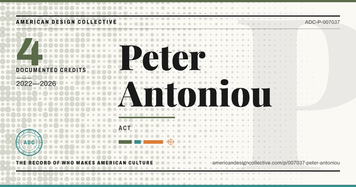 Registry card for Peter Antoniou: the ADC seal, Peter Antoniou, and how much is on record.
