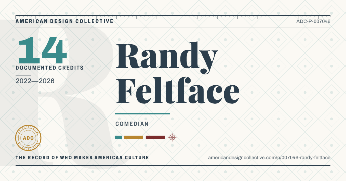 Registry card for Randy Feltface: the ADC seal, Randy Feltface, and how much is on record.