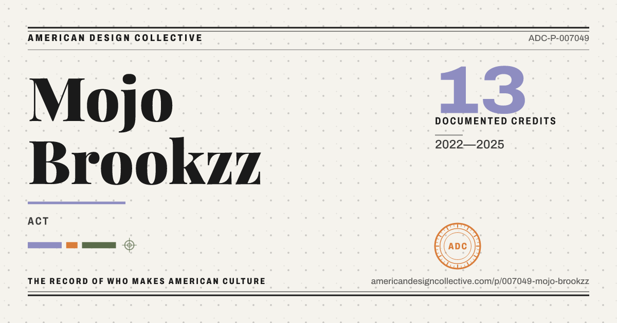 Registry card for Mojo Brookzz: the ADC seal, Mojo Brookzz, and how much is on record.