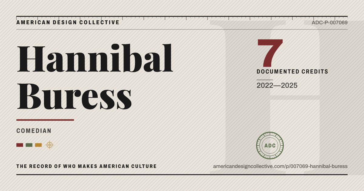 Registry card for Hannibal Buress: the ADC seal, Hannibal Buress, and how much is on record.