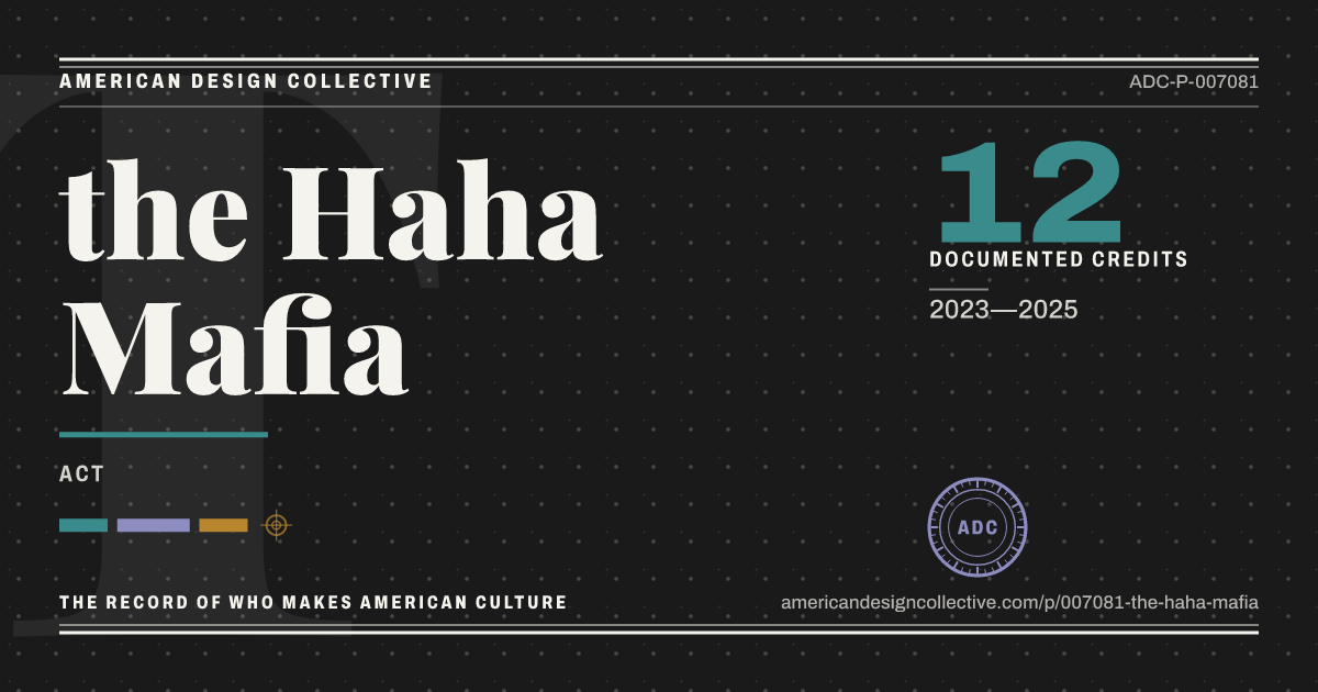 Registry card for the Haha Mafia: the ADC seal, the Haha Mafia, and how much is on record.