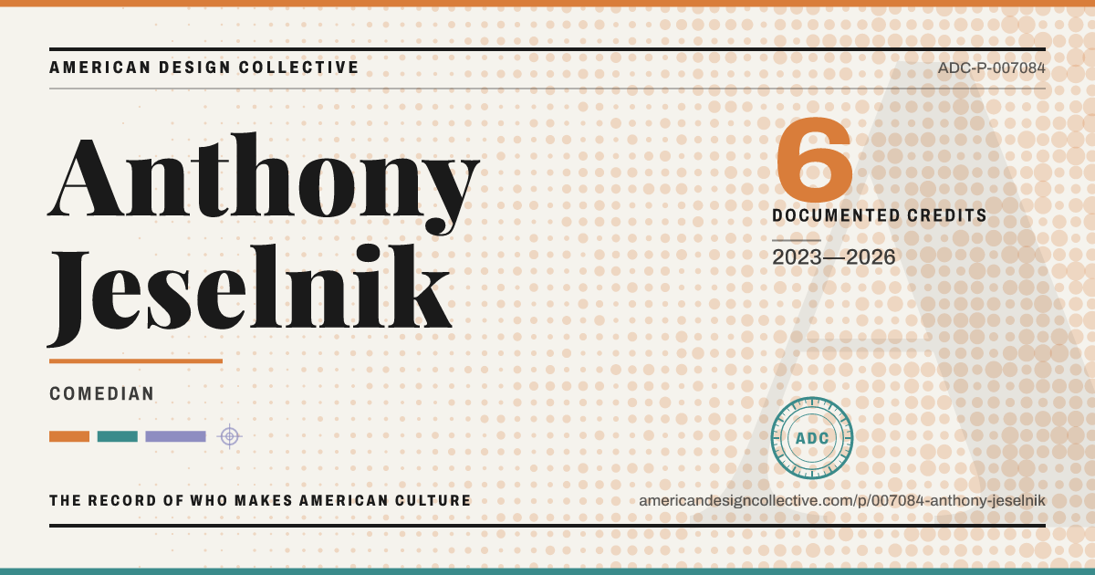 Registry card for Anthony Jeselnik: the ADC seal, Anthony Jeselnik, and how much is on record.