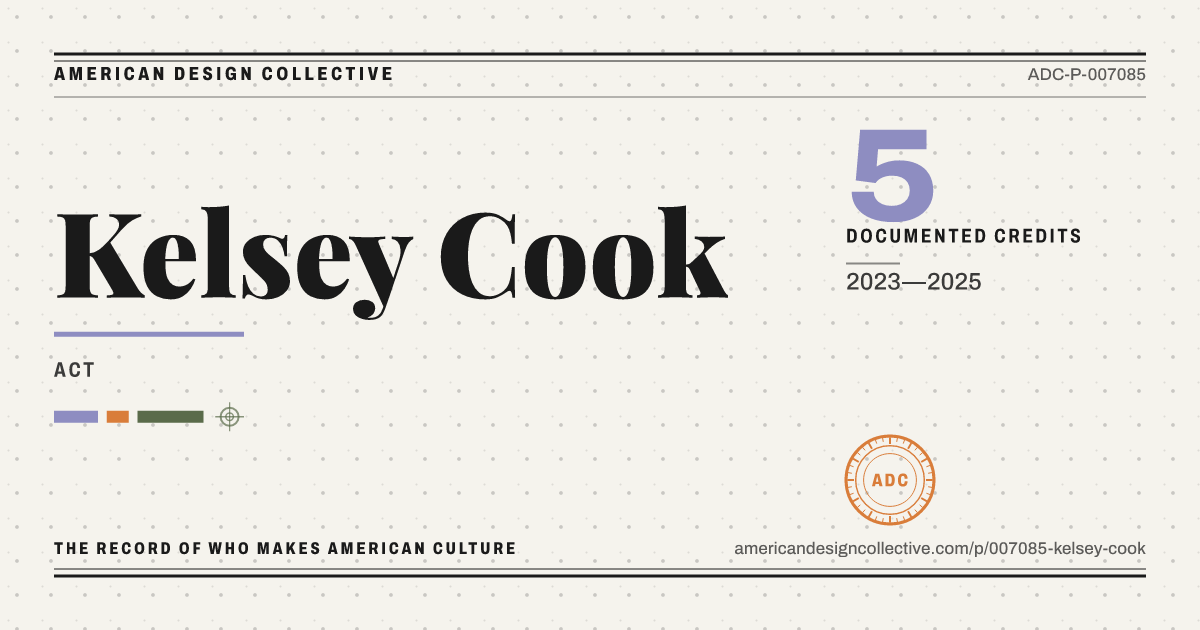 Registry card for Kelsey Cook: the ADC seal, Kelsey Cook, and how much is on record.