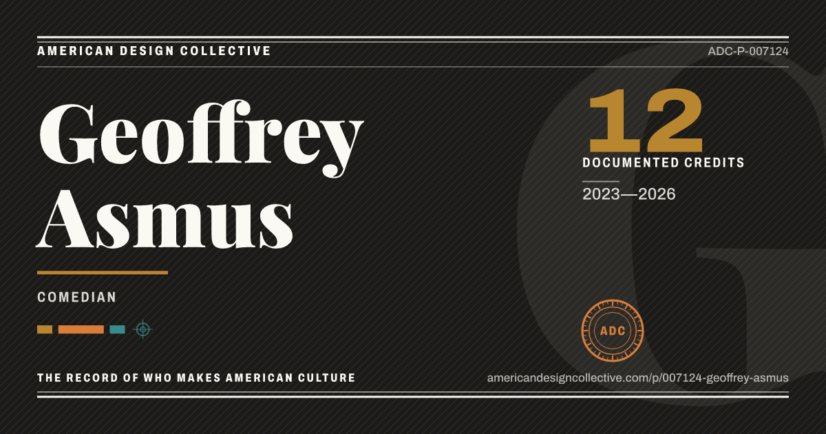 Registry card for Geoffrey Asmus: the ADC seal, Geoffrey Asmus, and how much is on record.