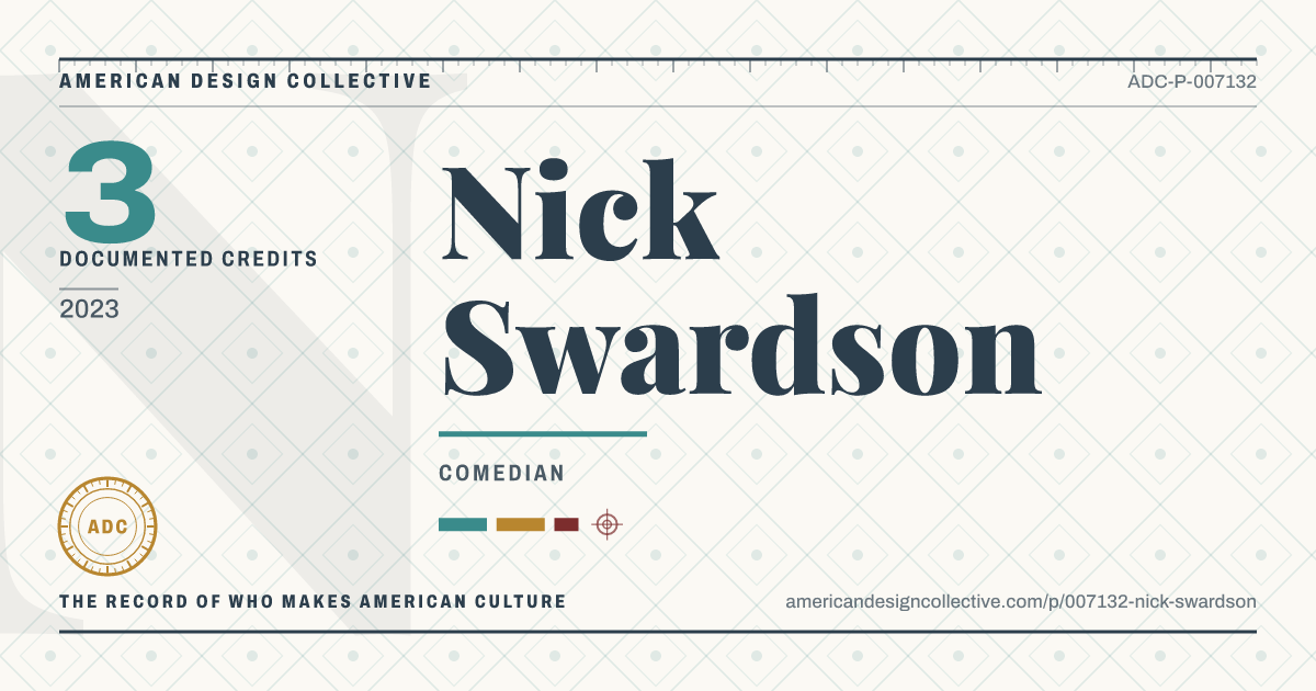 Registry card for Nick Swardson: the ADC seal, Nick Swardson, and how much is on record.
