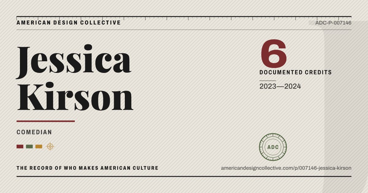 Registry card for Jessica Kirson: the ADC seal, Jessica Kirson, and how much is on record.