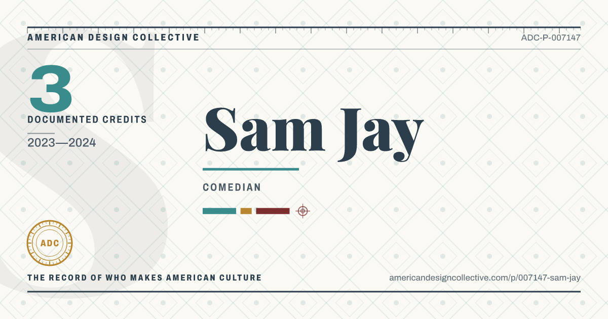 Registry card for Sam Jay: the ADC seal, Sam Jay, and how much is on record.