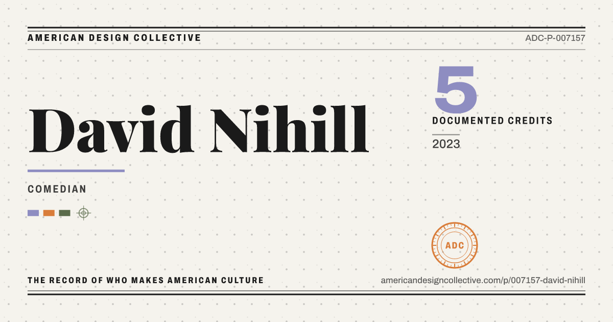 Registry card for David Nihill: the ADC seal, David Nihill, and how much is on record.