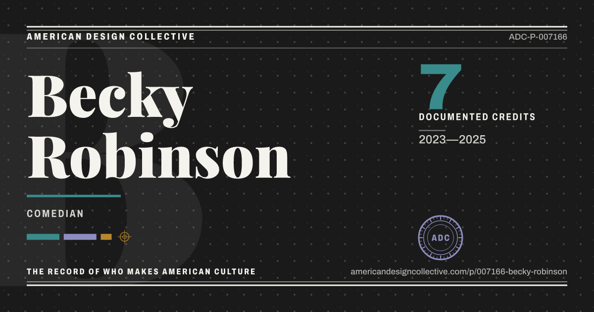 Registry card for Becky Robinson: the ADC seal, Becky Robinson, and how much is on record.