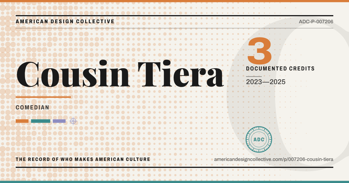 Registry card for Cousin Tiera: the ADC seal, Cousin Tiera, and how much is on record.