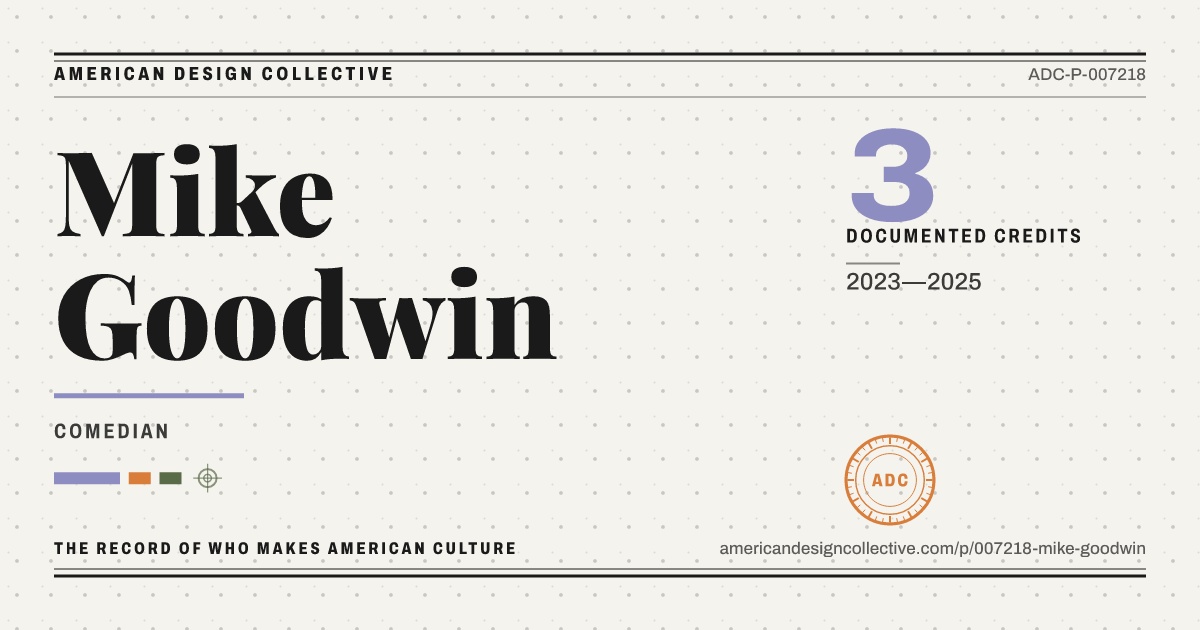 Registry card for Mike Goodwin: the ADC seal, Mike Goodwin, and how much is on record.