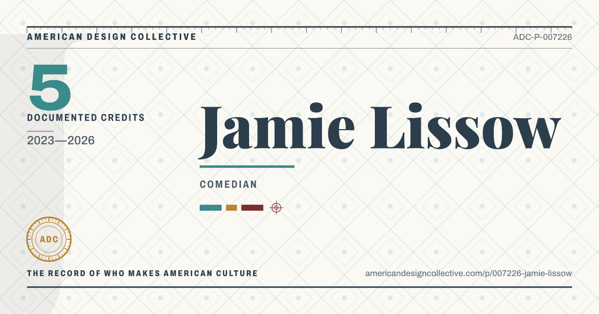 Registry card for Jamie Lissow: the ADC seal, Jamie Lissow, and how much is on record.