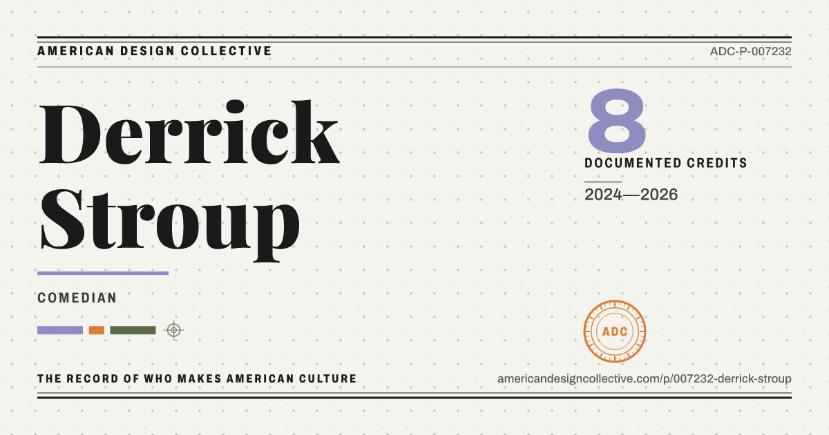 Registry card for Derrick Stroup: the ADC seal, Derrick Stroup, and how much is on record.
