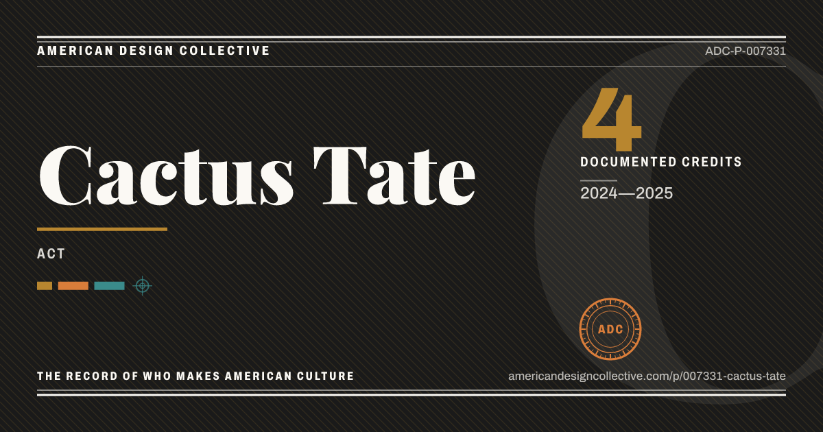 Registry card for Cactus Tate: the ADC seal, Cactus Tate, and how much is on record.