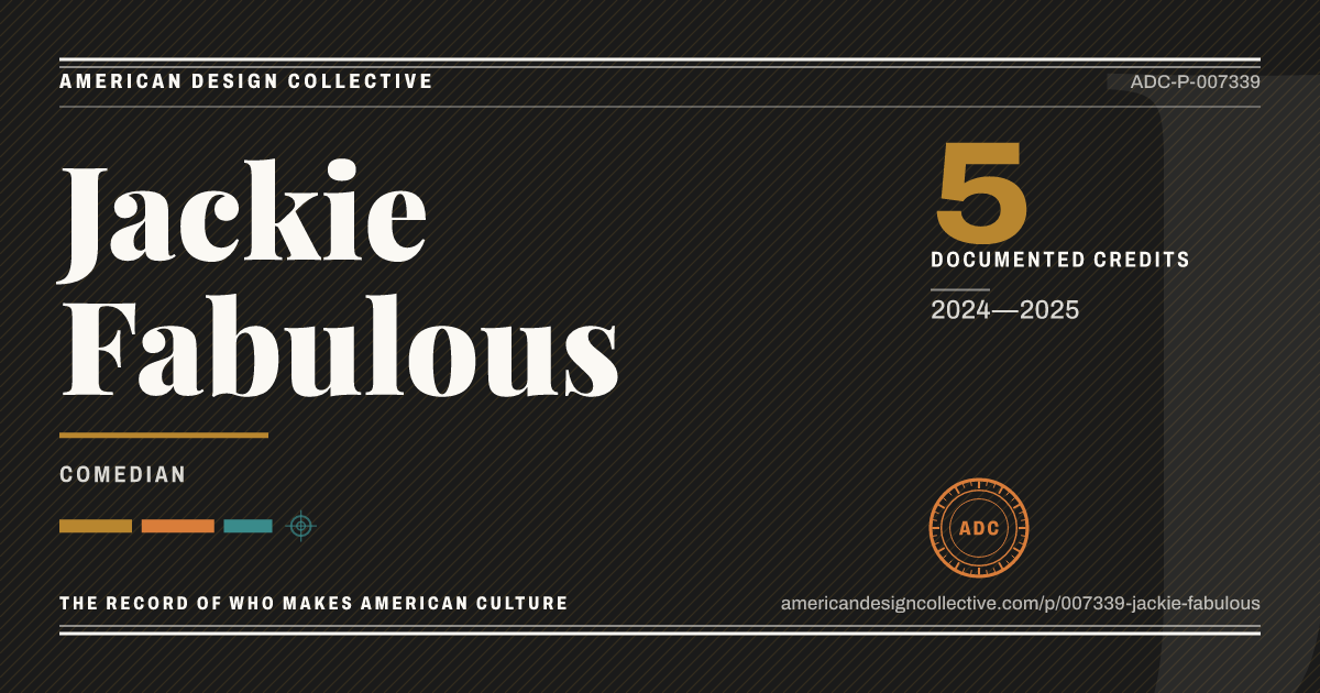 Registry card for Jackie Fabulous: the ADC seal, Jackie Fabulous, and how much is on record.